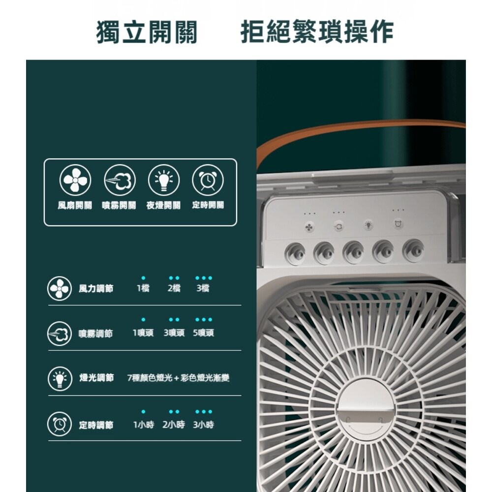 【台北士林*店面】USB薄型噴霧水冷扇 家用桌面水冷扇 噴霧加濕風扇 五大噴頭 露營夜燈風扇 插電款 送禮-細節圖8