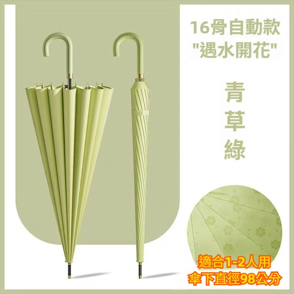 【台北士林*店面】小清新遇水開花自動直傘 16骨抗風自動傘 遇水開花傘布 三層防雨 高密度防水 加固傘骨 防潑水 晴雨傘-規格圖9