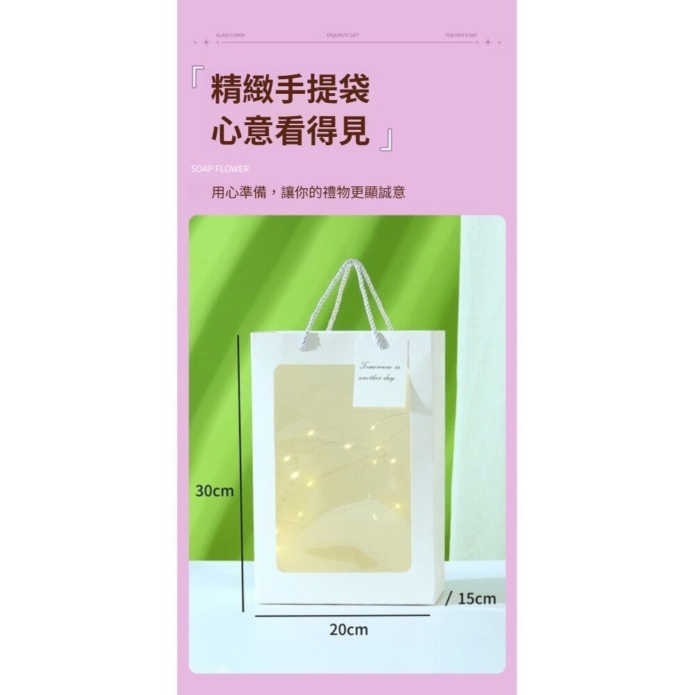 【台北士林*店面】浪漫星光永生花玻璃罩 香皂玫瑰花玻璃罩 禮品 教師節禮物 情人節禮物 不凋謝 燈串 精緻手提袋 送禮-細節圖8