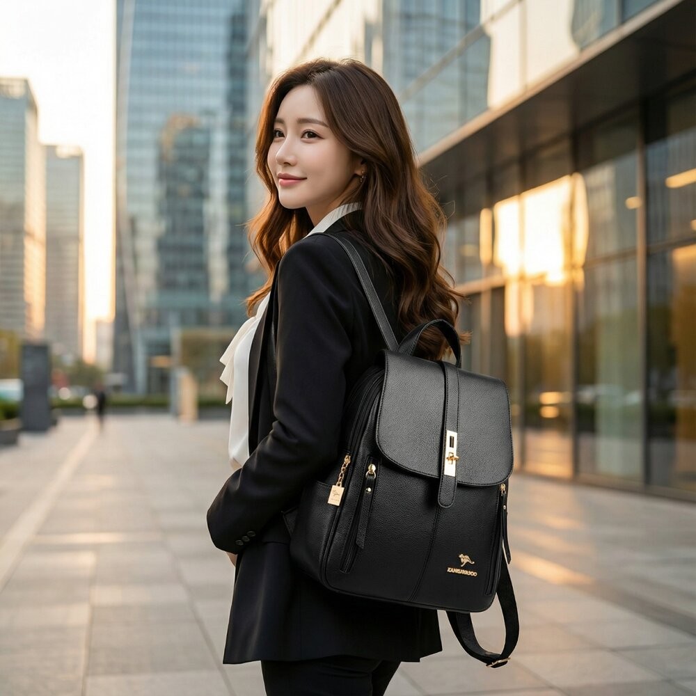 【實體店+發票】韓版時尚荔枝紋雙肩包 多功能時尚背包 容量實力派 防潑水耐磨 單肩手提雙肩三用 禮物 送禮 送禮-細節圖6