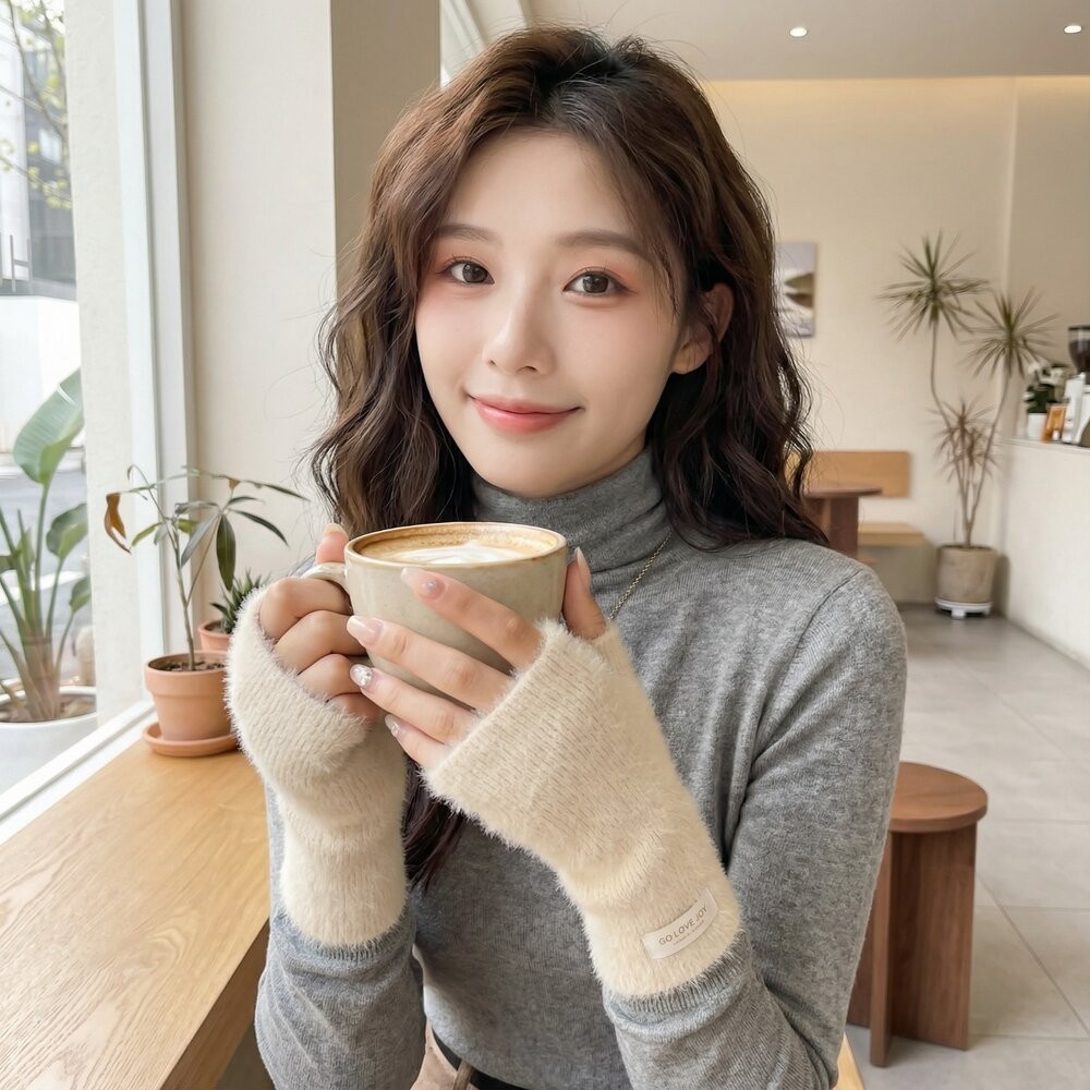 【實體店+發票】韓版羊毛針織半指手套 韓版仿貂絨露指手套 女裝配件 保暖手套 冬季手套 韓系 顯瘦設計 開車手套 送禮-細節圖7