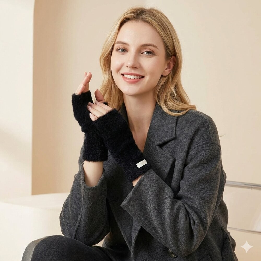 【實體店+發票】韓版羊毛針織半指手套 韓版仿貂絨露指手套 女裝配件 保暖手套 冬季手套 韓系 顯瘦設計 開車手套 送禮-細節圖11