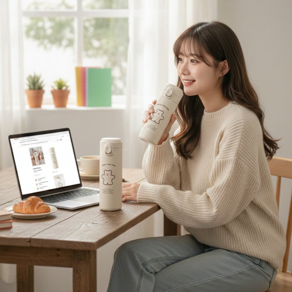 【實體店+發票】韓風小熊造型保溫瓶 可愛圖案保溫瓶 水瓶 保溫瓶 簡約小熊保溫杯 禮物 送禮-細節圖2