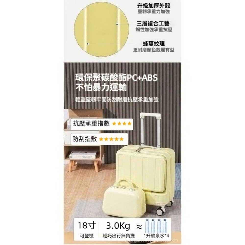 【實體店+發票】前開多功能時尚箱 18吋 多功能 USB充電 前開式 檸檬黃 密碼鎖 杯架 送禮-細節圖7