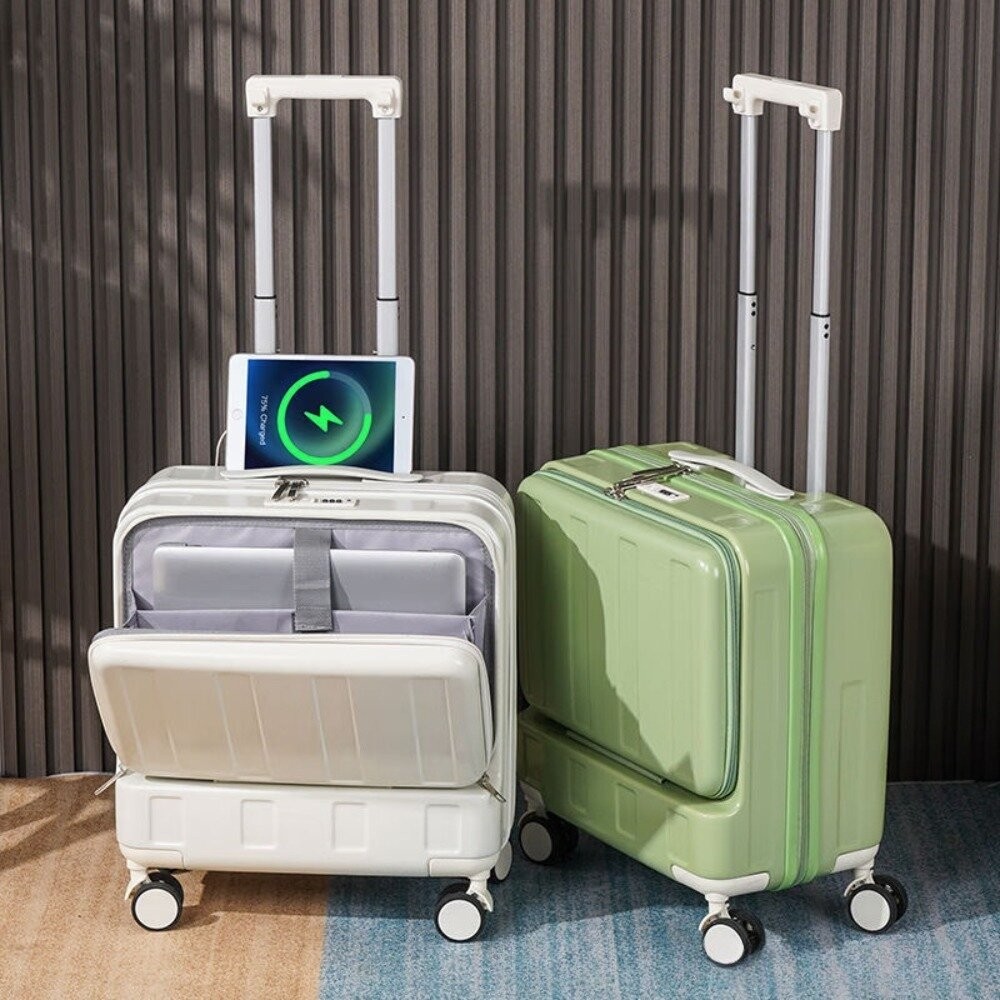 【實體店+發票】前開多功能時尚箱 18吋 多功能 USB充電 前開式 檸檬黃 密碼鎖 杯架 送禮-細節圖5