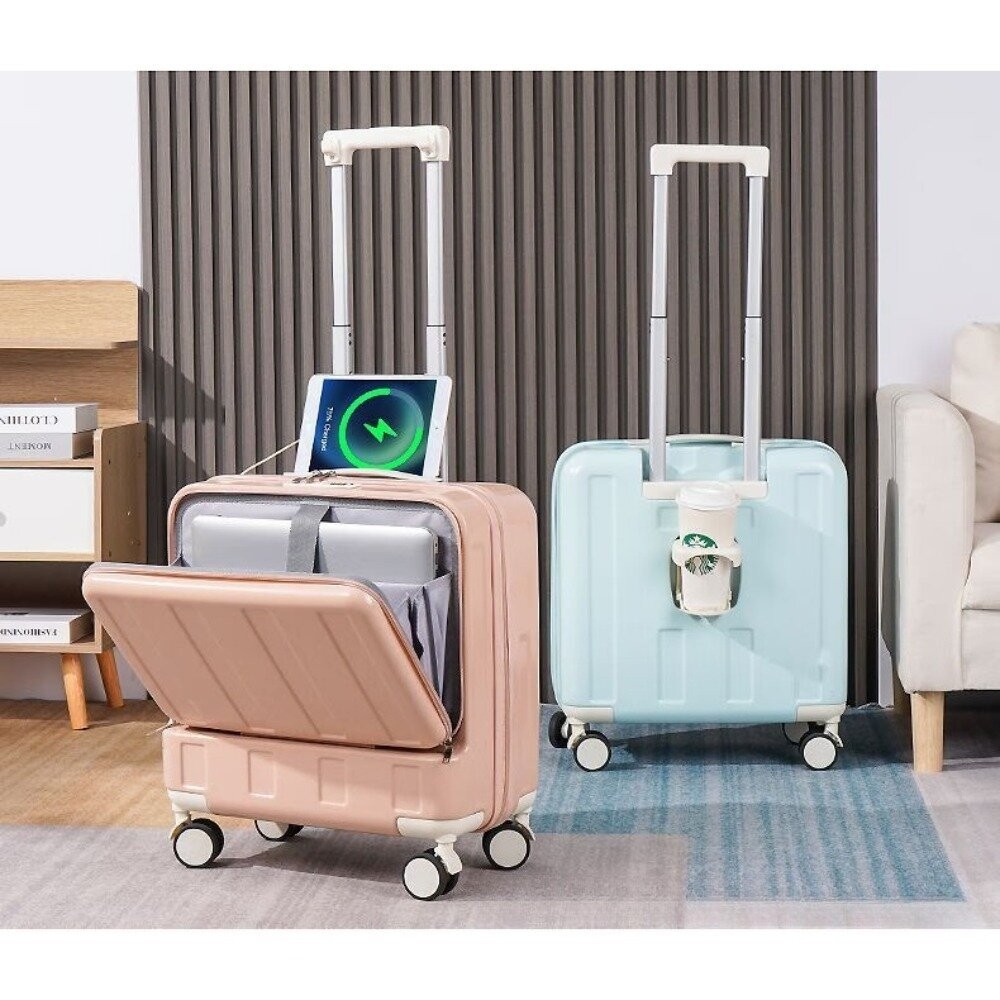 【實體店+發票】前開多功能時尚箱 18吋 多功能 USB充電 前開式 檸檬黃 密碼鎖 杯架 送禮-細節圖6