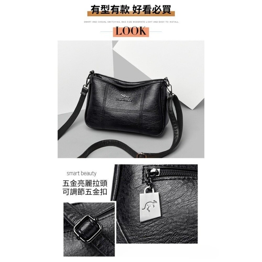 【實體店+發票】真皮流行羊皮小方包 女包 斜背包 肩背包 手提包 黑色 大容量 送禮-細節圖7