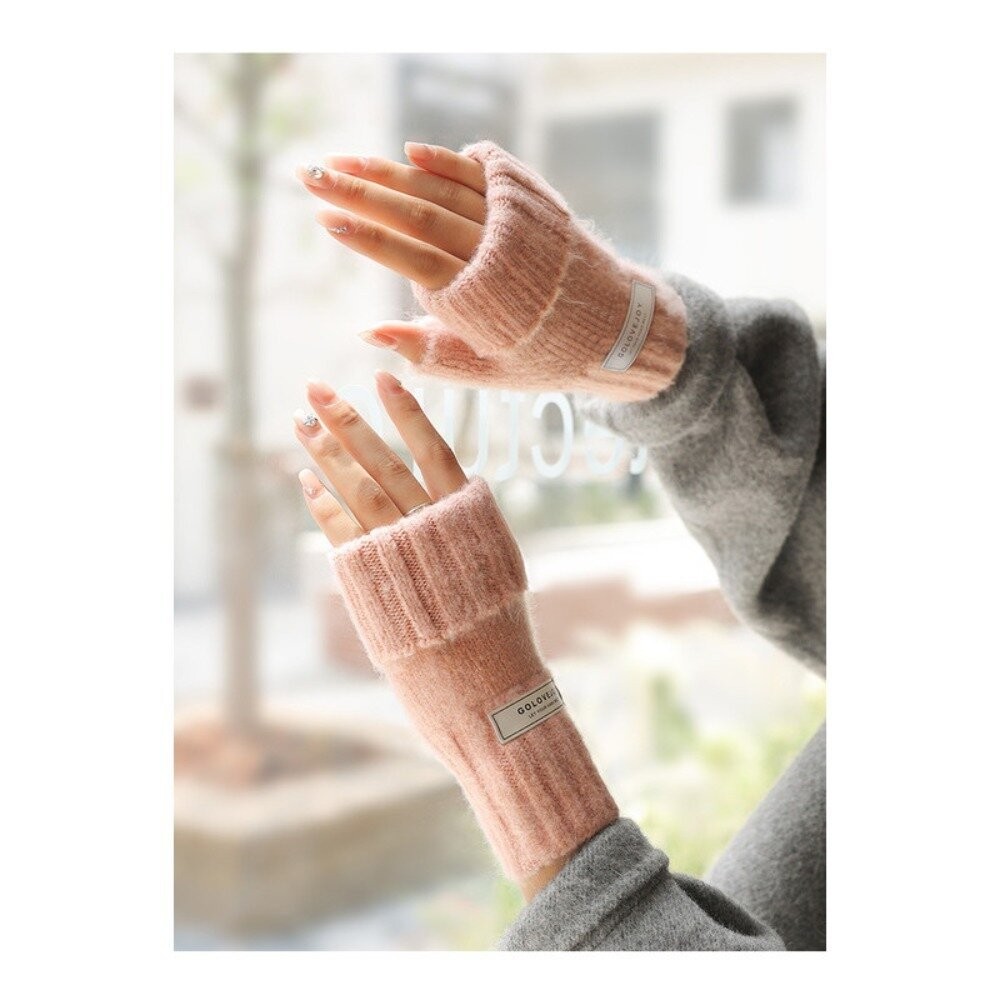 【實體店+發票】韓版百搭加長半指手套 可折疊 毛線手套 秋冬 溫暖 時尚配件 送禮-細節圖8