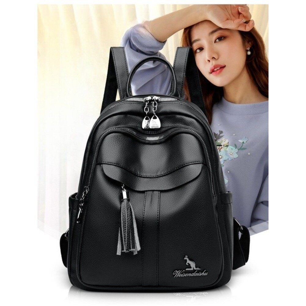 【實體店+發票】真皮流蘇時尚後背包 肩包  旅行背包 書包  上班通勤 送禮-細節圖9