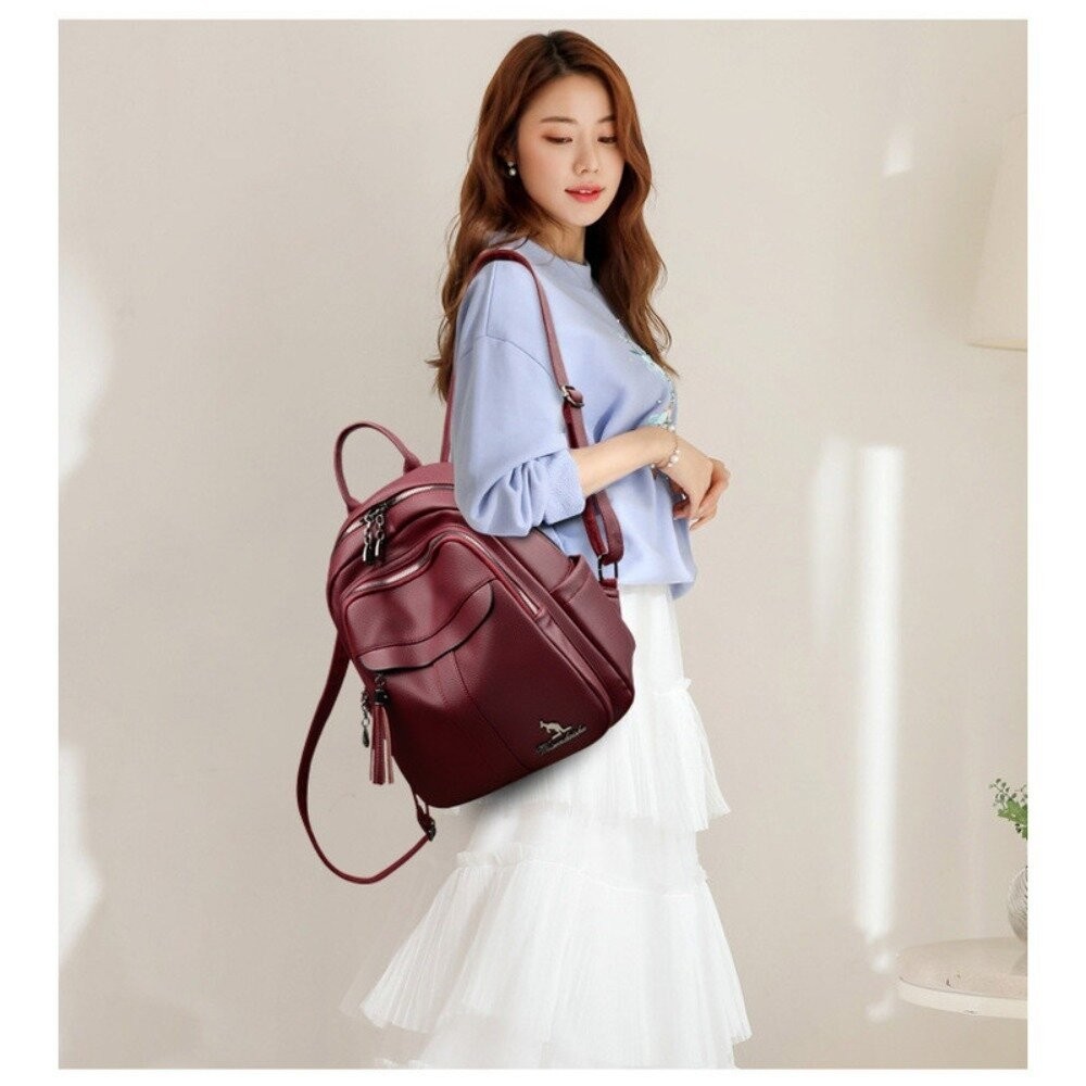 【實體店+發票】真皮流蘇時尚後背包 肩包  旅行背包 書包  上班通勤 送禮-細節圖8