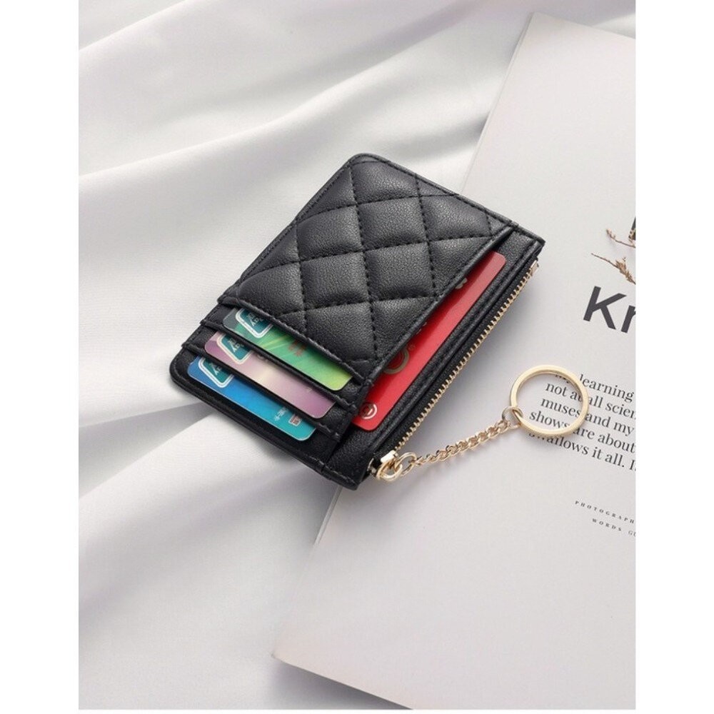 【實體店+發票】菱格紋拉鍊零錢卡片包 菱格 拉鍊鑰匙圈 多卡位 防潑水 送禮-細節圖2