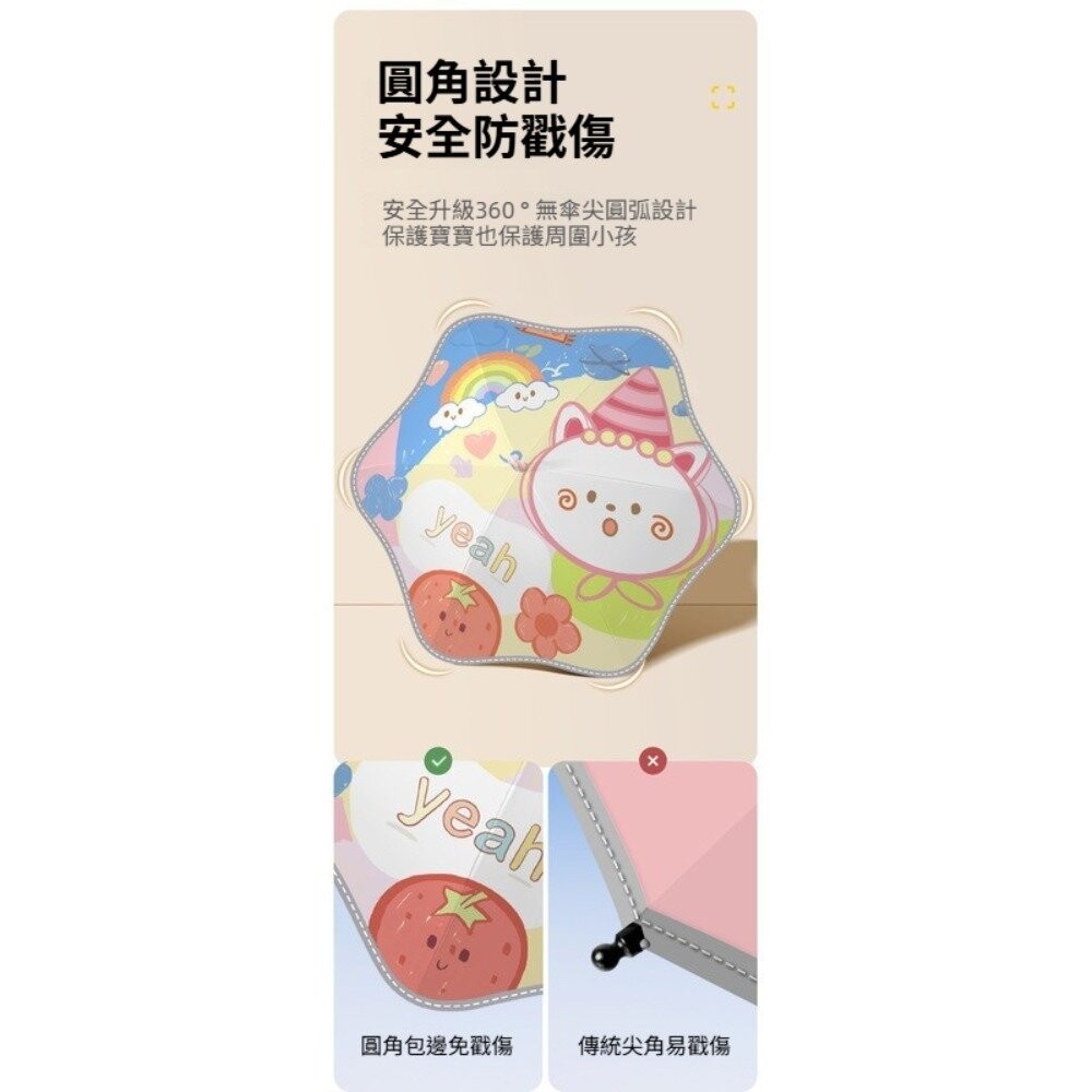 【台北士林*店面】兒童圓角安全長柄傘-滾輪 兒童防曬傘 兒童雨具 兒童雨傘 可愛 遮陽 反光設計 送禮-細節圖6