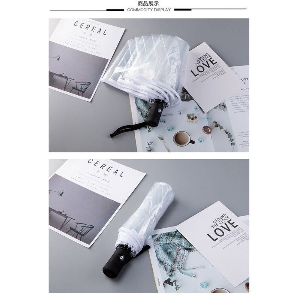 【實體店+發票】韓式時尚透明三折傘 自動開合雨傘 透明雨傘 摺疊傘 雨具 透明 防風 櫻花 雛菊 送禮-細節圖9