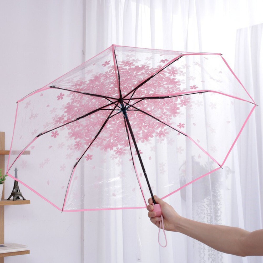 【台北士林*店面】韓式時尚透明三折傘 自動開合雨傘 透明雨傘 摺疊傘 雨具 透明 防風 櫻花 雛菊 送禮-規格圖9