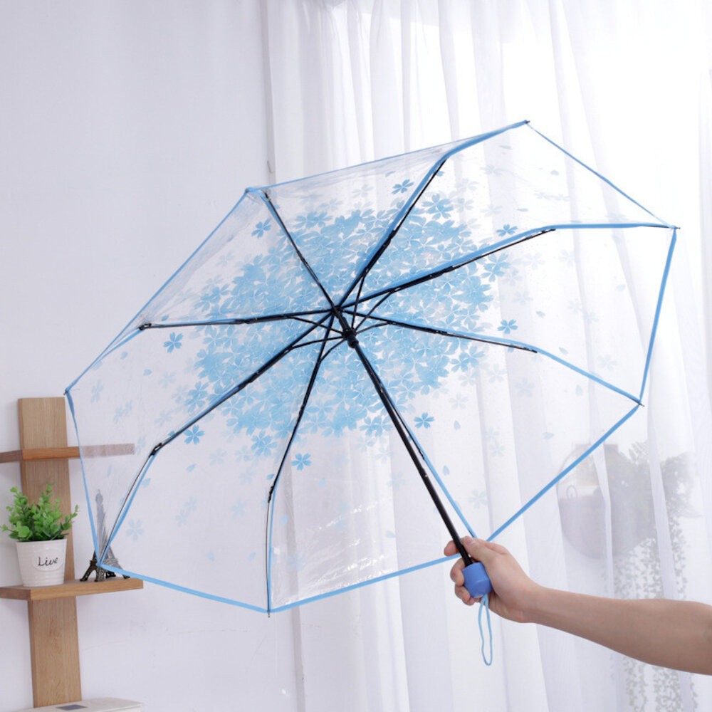 【台北士林*店面】韓式時尚透明三折傘 自動開合雨傘 透明雨傘 摺疊傘 雨具 透明 防風 櫻花 雛菊 送禮-規格圖9