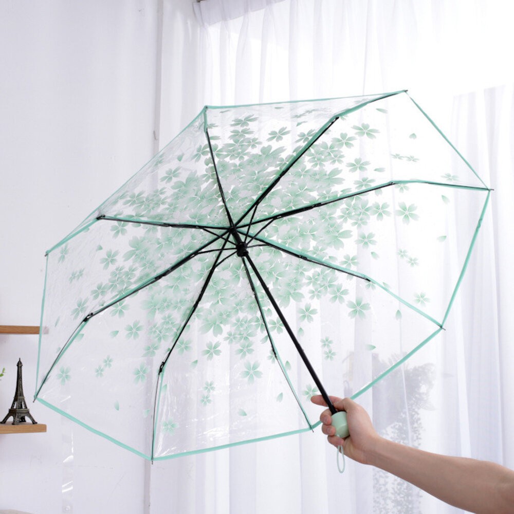 【台北士林*店面】韓式時尚透明三折傘 自動開合雨傘 透明雨傘 摺疊傘 雨具 透明 防風 櫻花 雛菊 送禮-規格圖9