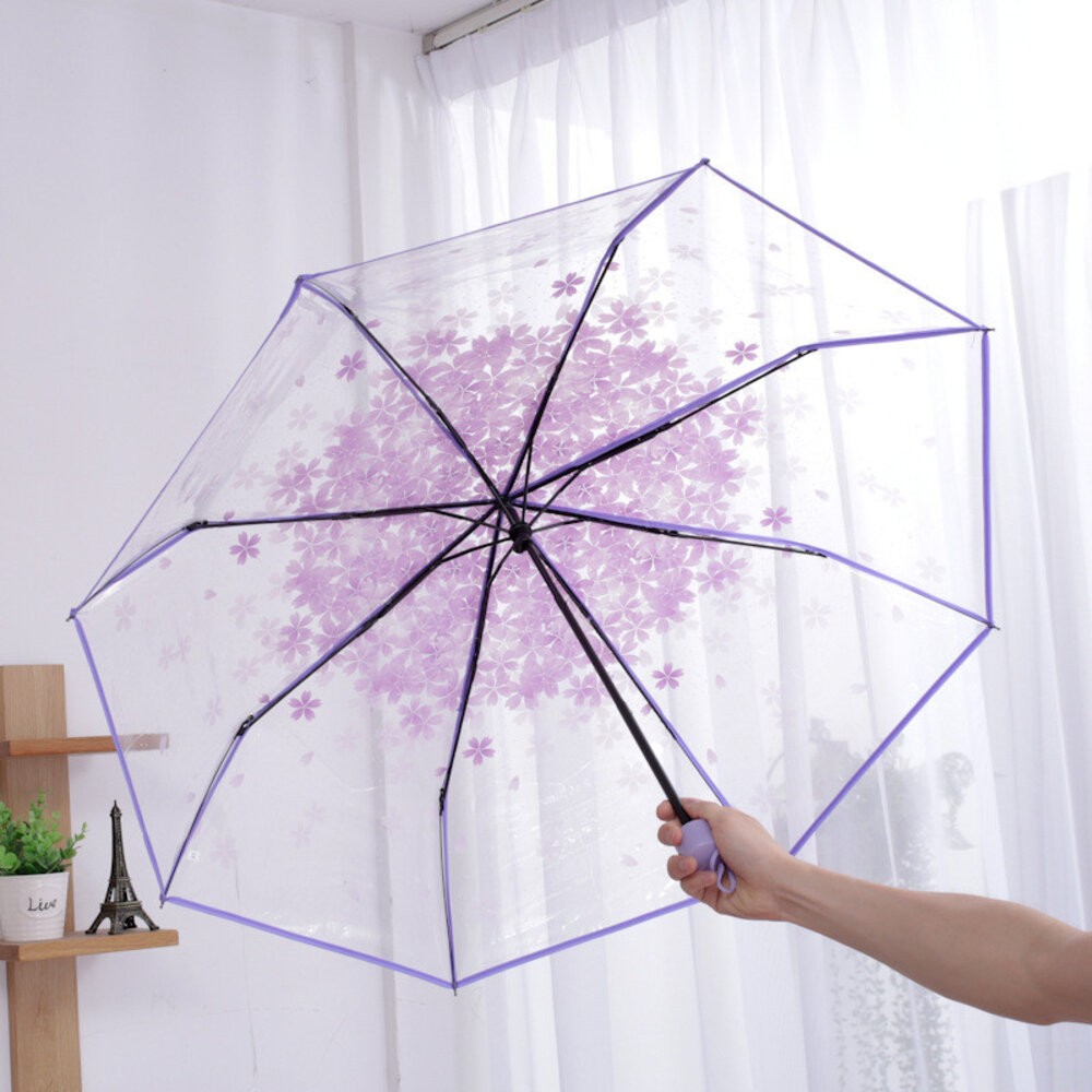 【台北士林*店面】韓式時尚透明三折傘 自動開合雨傘 透明雨傘 摺疊傘 雨具 透明 防風 櫻花 雛菊 送禮-規格圖9