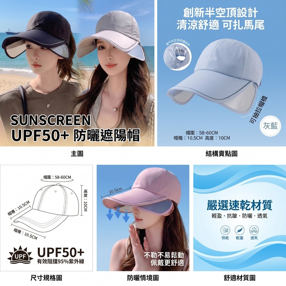 【台北士林*店面】伸縮擋光大帽檐遮陽帽 全臉防曬遮陽帽 戶外運動 防曬帽 夏季 遮陽帽 防曬 透氣 送禮-細節圖5