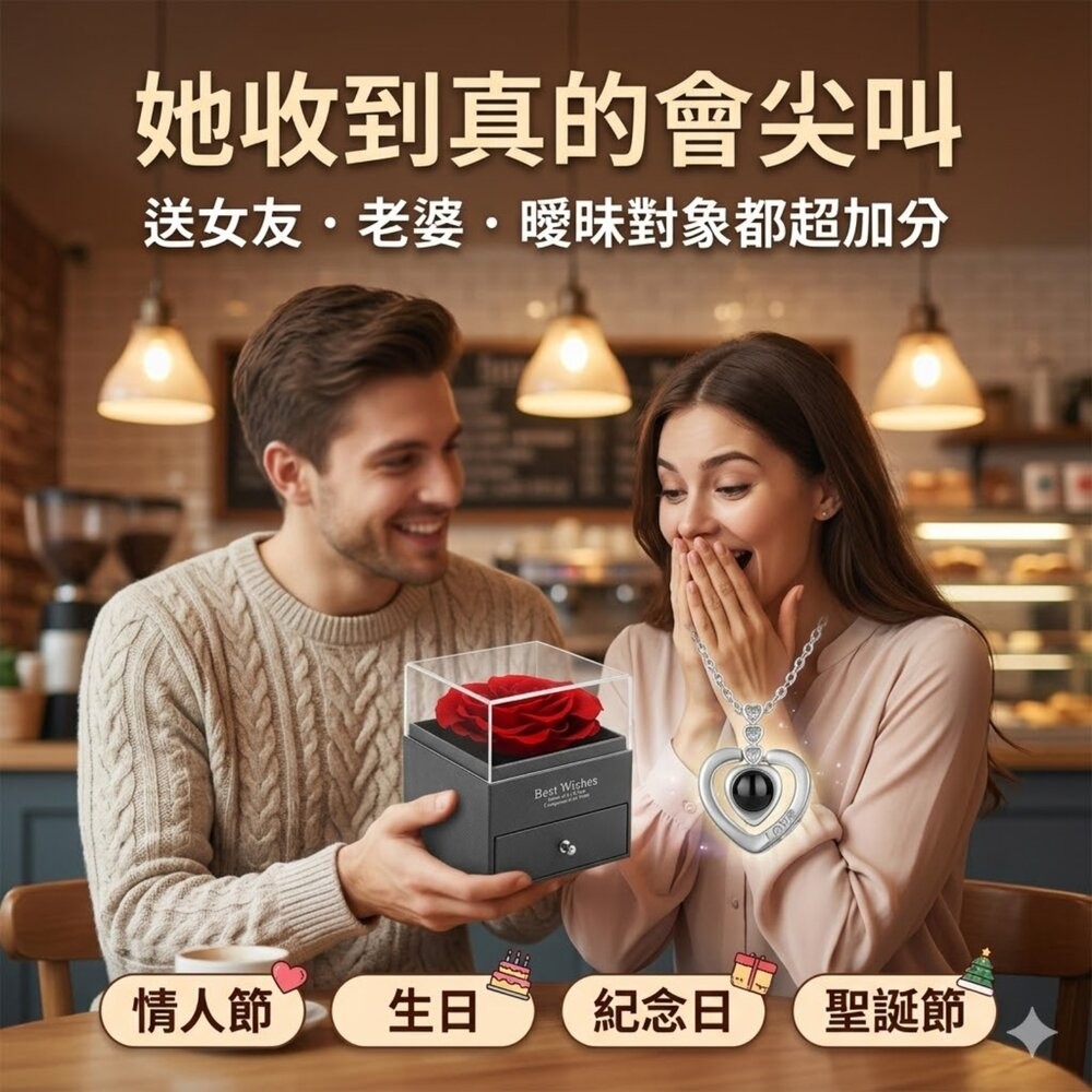 【台北士林*店面】我愛你投影石精緻項鍊禮盒 心形投影項鍊 情人節禮物 我愛你多語言 玫瑰金項鍊 浪漫禮盒 生日禮物 紀念-細節圖4