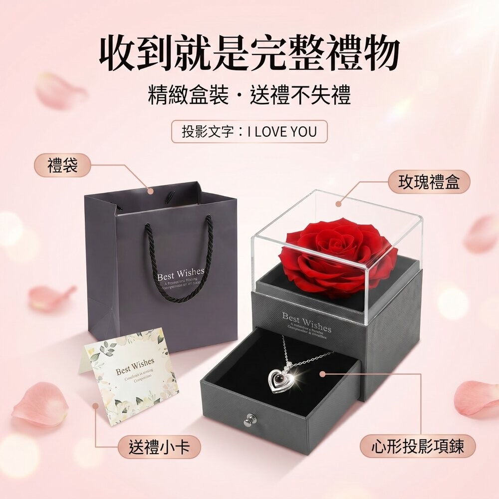 【台北士林*店面】我愛你投影石精緻項鍊禮盒 心形投影項鍊 情人節禮物 我愛你多語言 玫瑰金項鍊 浪漫禮盒 生日禮物 紀念-細節圖8