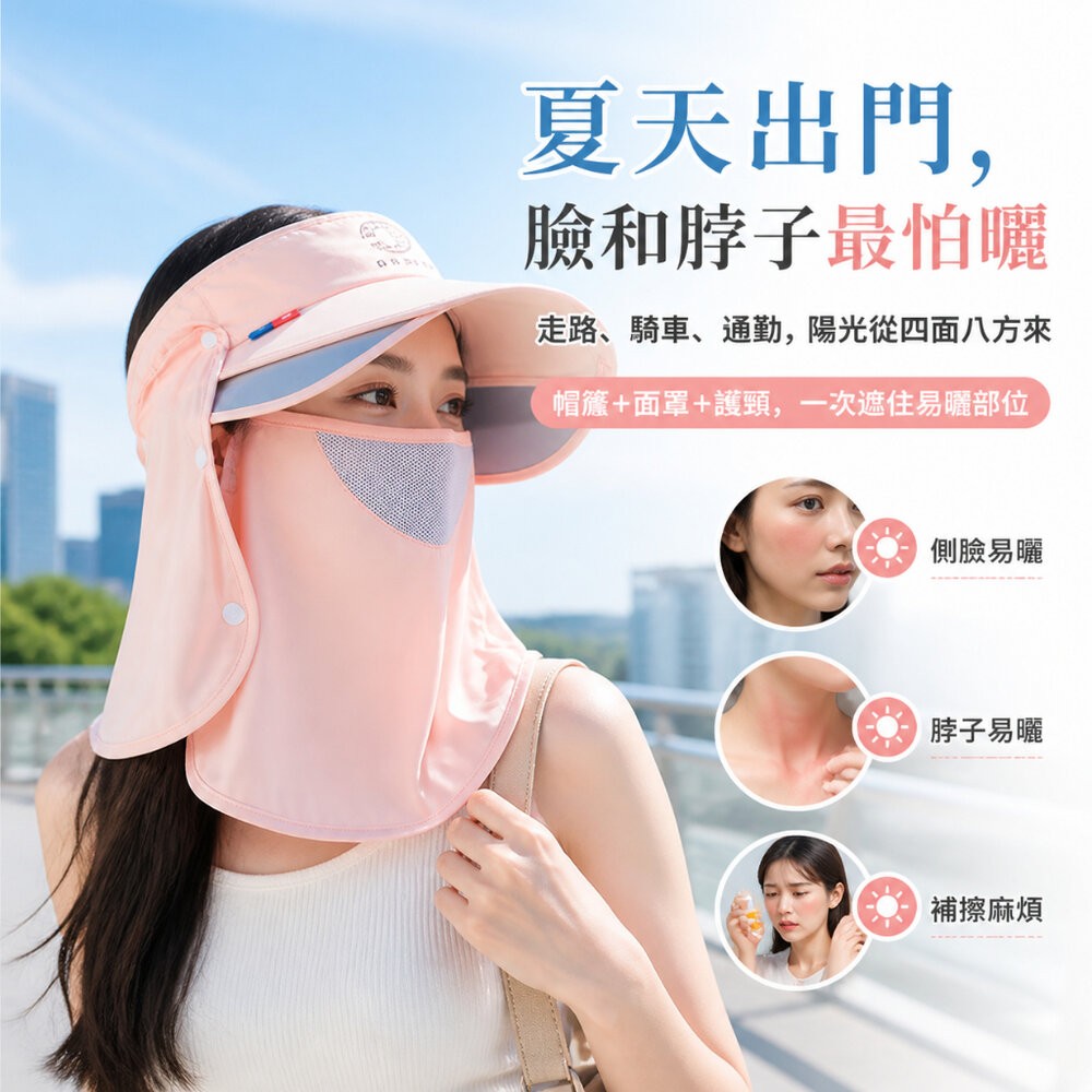 【台北士林*店面】可拆卸遮臉護頸空頂帽 可拆卸防曬面罩帽 UPF50+ 遮臉防曬空頂帽 夏日防曬必備 護頸遮陽帽 送禮-細節圖2