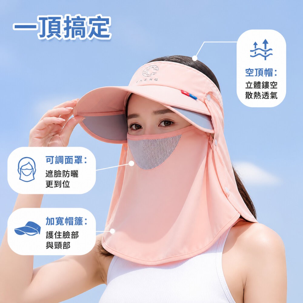 【台北士林*店面】可拆卸遮臉護頸空頂帽 可拆卸防曬面罩帽 UPF50+ 遮臉防曬空頂帽 夏日防曬必備 護頸遮陽帽 送禮-細節圖3