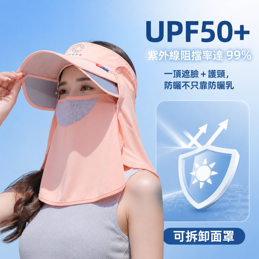 【台北士林*店面】可拆卸遮臉護頸空頂帽 可拆卸防曬面罩帽 UPF50+ 遮臉防曬空頂帽 夏日防曬必備 護頸遮陽帽 送禮-細節圖4