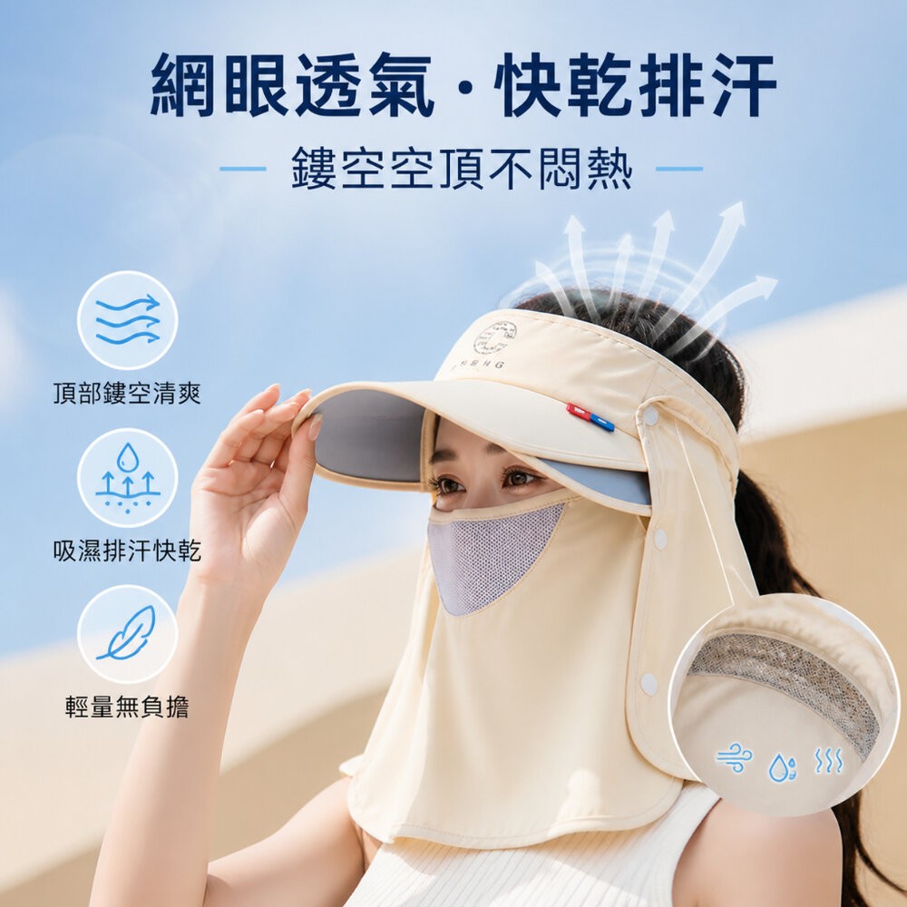 【台北士林*店面】可拆卸遮臉護頸空頂帽 可拆卸防曬面罩帽 UPF50+ 遮臉防曬空頂帽 夏日防曬必備 護頸遮陽帽 送禮-細節圖5