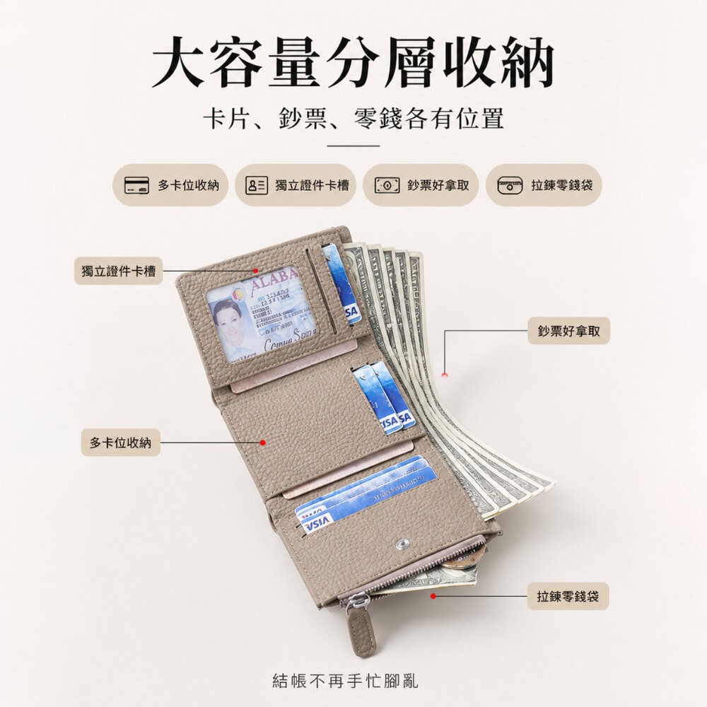 【台北士林*店面】防盜刷真皮三折錢包 日式真皮三折短夾 RFID防盜牛皮卡夾 男女通用輕薄拉鍊零錢包 送禮-細節圖3