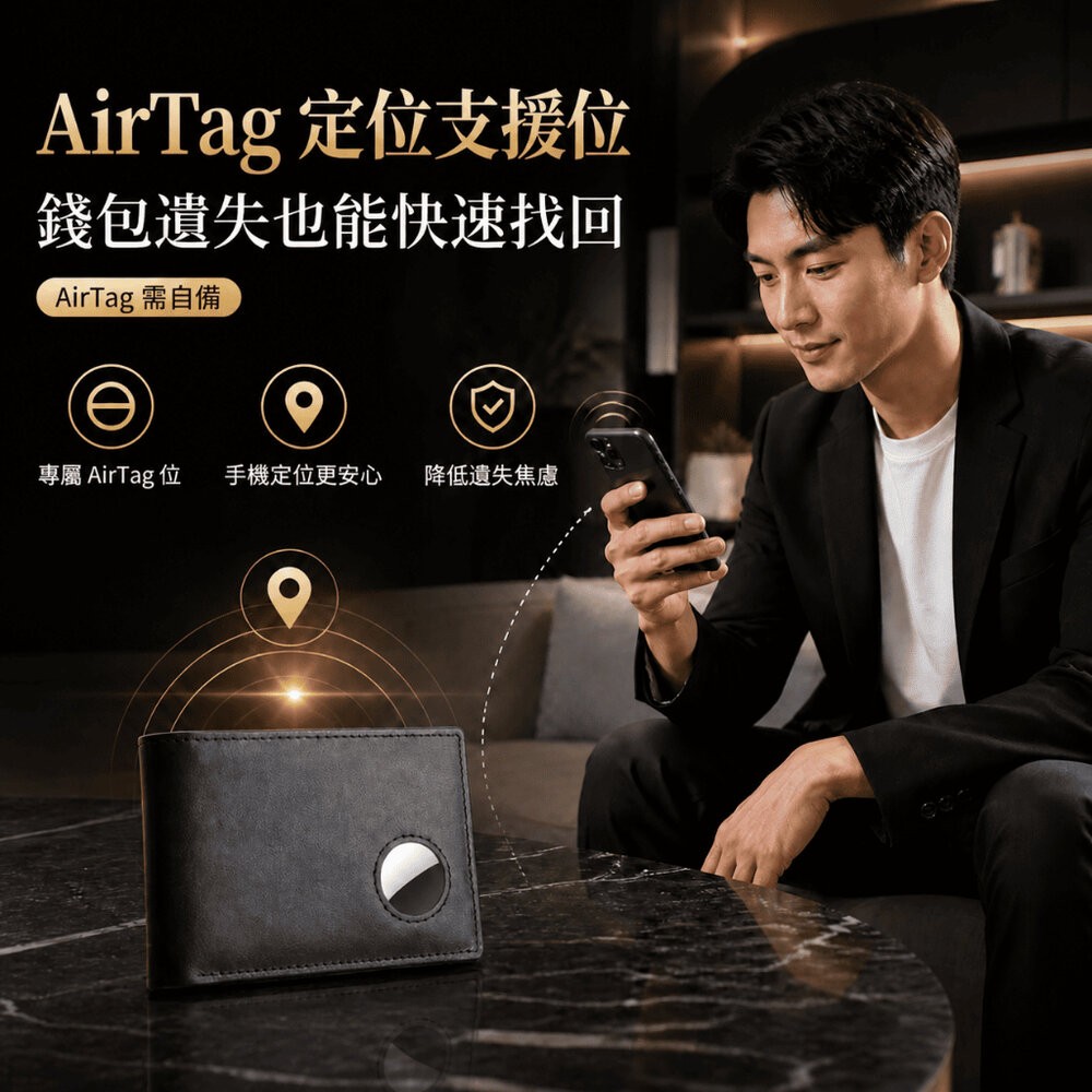 【台北士林*店面】真皮防丟防盜刷錢包 -AIRTAG需自備 定位錢夾 RFID 防盜刷 真皮輕薄  短款男士錢包 送禮-細節圖3