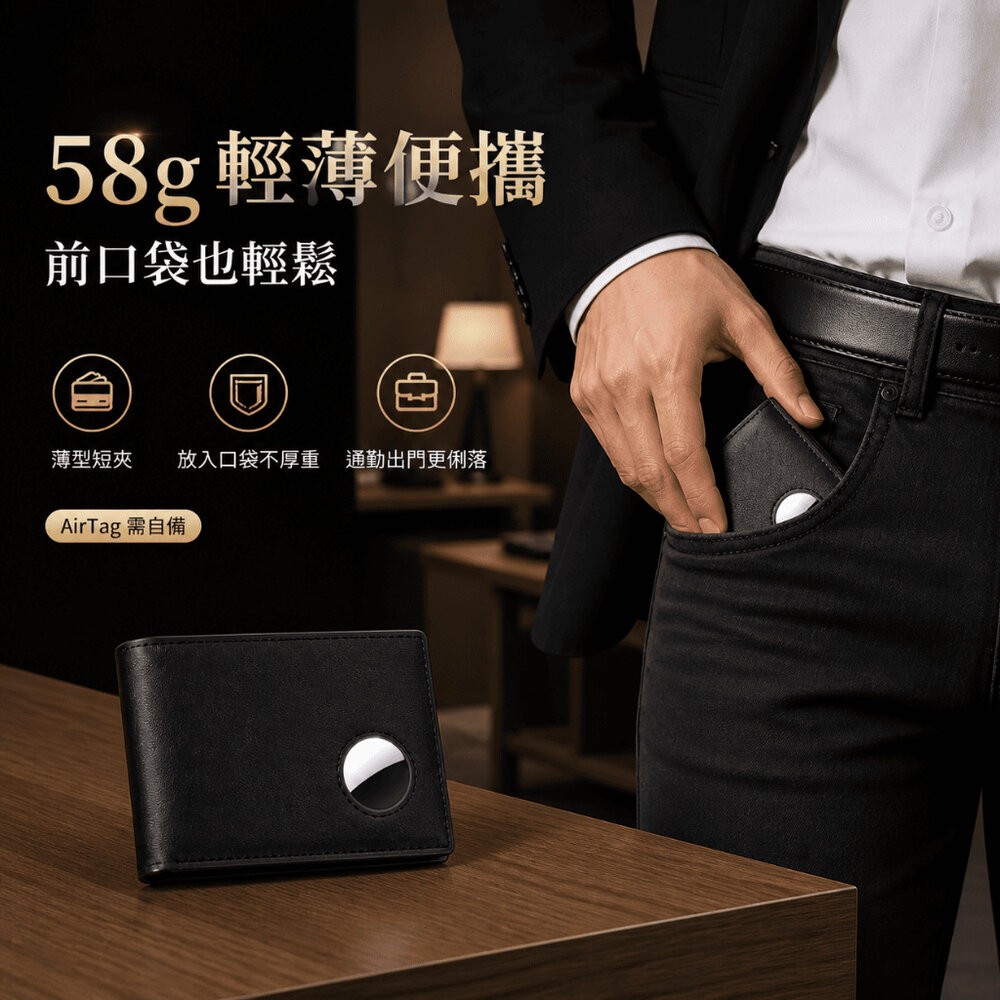 【台北士林*店面】真皮防丟防盜刷錢包 -AIRTAG需自備 定位錢夾 RFID 防盜刷 真皮輕薄  短款男士錢包 送禮-細節圖7