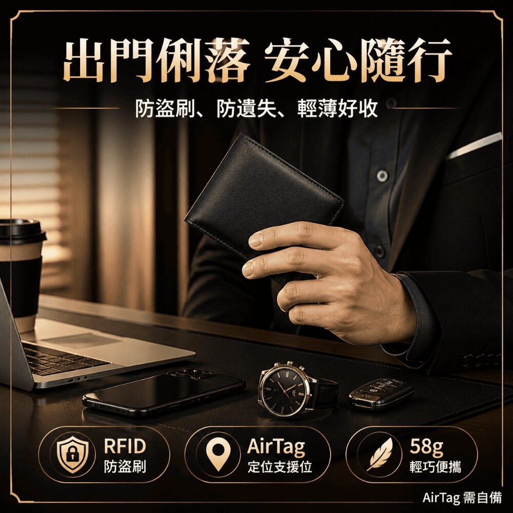 【台北士林*店面】真皮防丟防盜刷錢包 -AIRTAG需自備 定位錢夾 RFID 防盜刷 真皮輕薄  短款男士錢包 送禮-細節圖9
