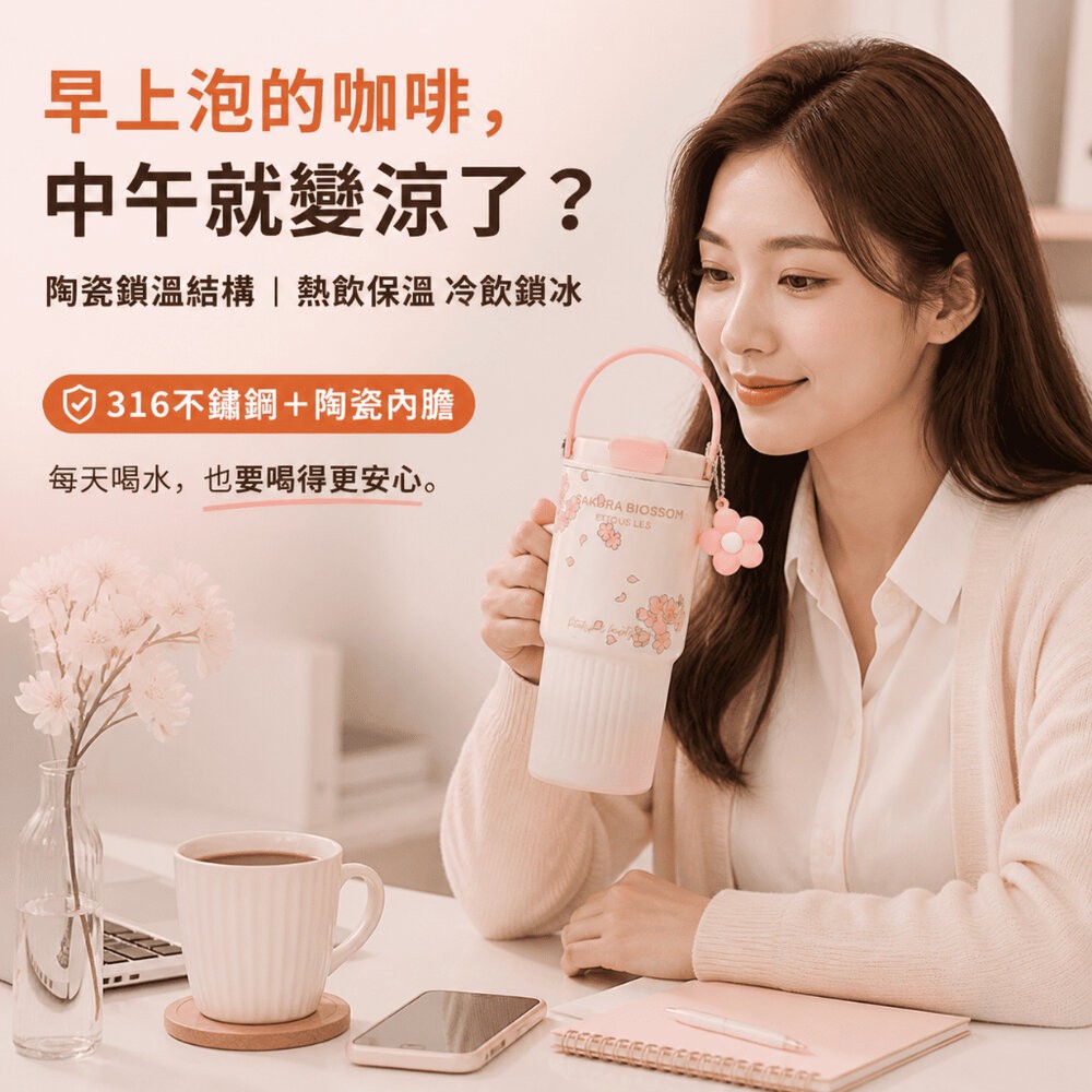【台北士林*店面】316不銹鋼陶瓷內膽冰壩杯 大容量710ml 車用吸管杯 女生手提水壺 高顏值隨行杯 送禮-細節圖2