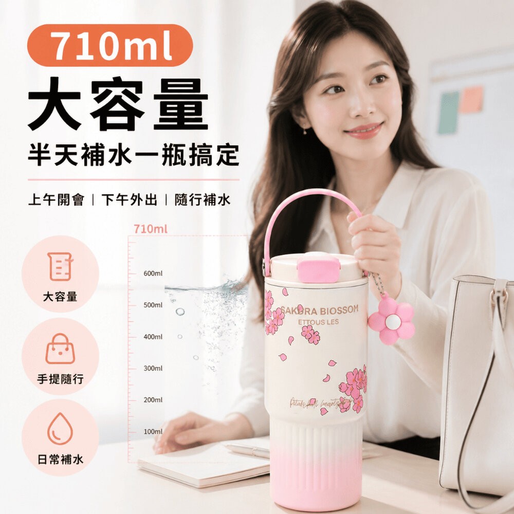 【台北士林*店面】316不銹鋼陶瓷內膽冰壩杯 大容量710ml 車用吸管杯 女生手提水壺 高顏值隨行杯 送禮-細節圖4