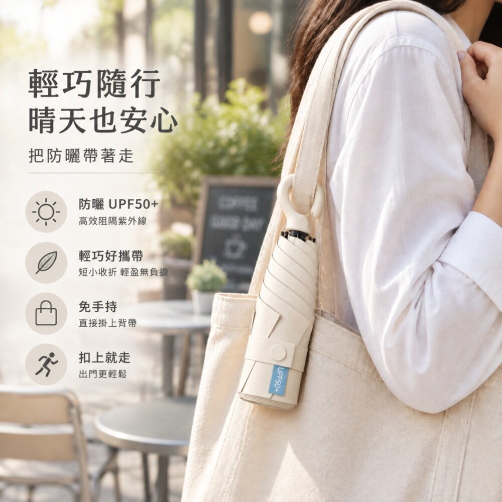 【台北士林*店面】五折迷你便攜扣環傘 升級雙骨傘架 晴雨兩用折疊傘 217g UPF50+ 防丟扣環 送禮-細節圖9