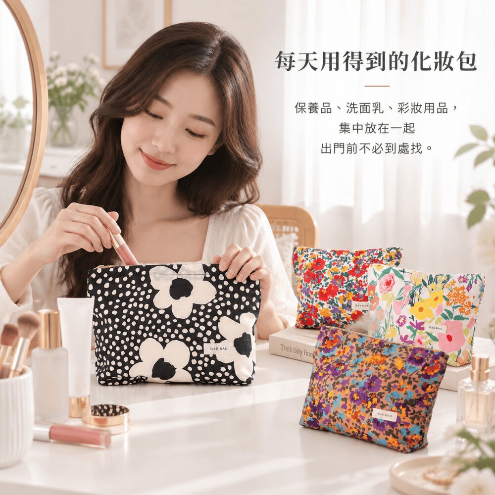 【台北士林*店面】小清新花卉內膽化妝包 提花色織化妝包 26×18cm 保養品收納包 日常用品收納​ 送禮-細節圖4