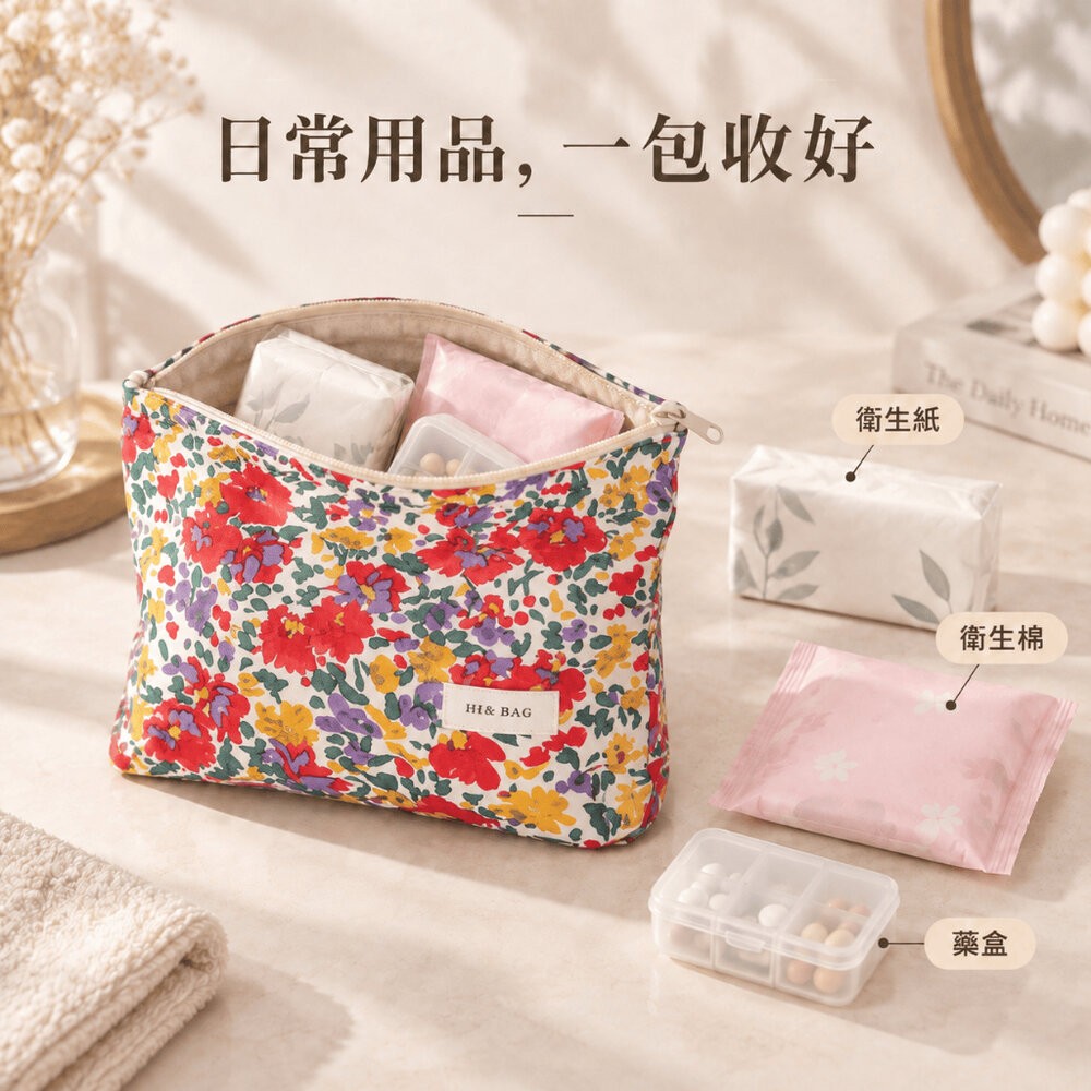 【台北士林*店面】小清新花卉內膽化妝包 提花色織化妝包 26×18cm 保養品收納包 日常用品收納​ 送禮-細節圖5