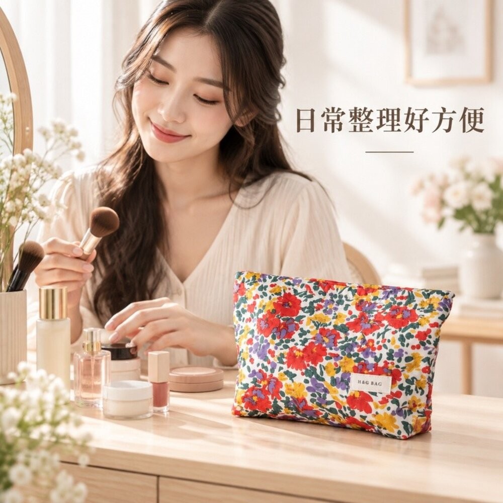 【台北士林*店面】小清新花卉內膽化妝包 提花色織化妝包 26×18cm 保養品收納包 日常用品收納​ 送禮-細節圖6