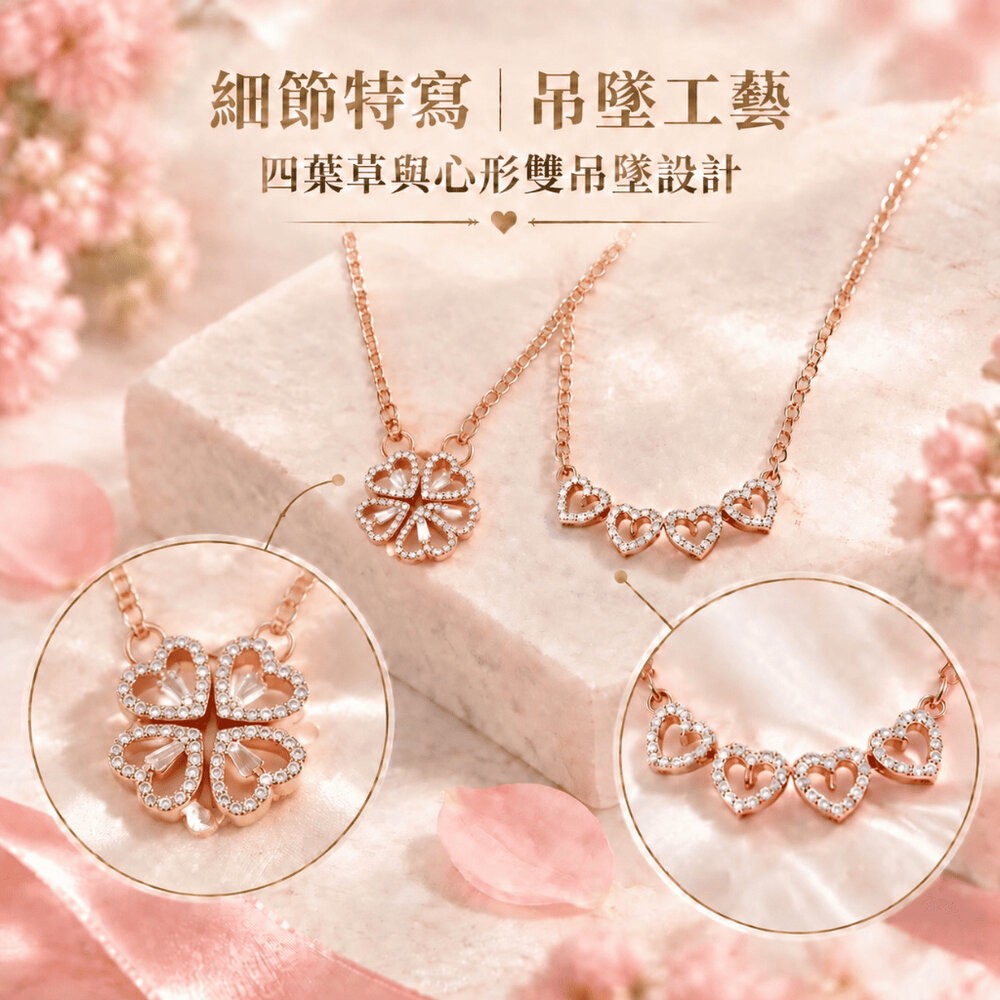 【台北士林*店面】心動四葉草吊墜套裝禮盒 創意變形項鍊 一款兩戴 折疊項鍊 愛心吊墜 附卡片 送禮-細節圖9