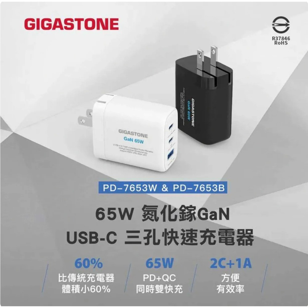 Gigastone 65W PD+QC 氮化鎵GaN Power Go 三孔快速充電器-細節圖3