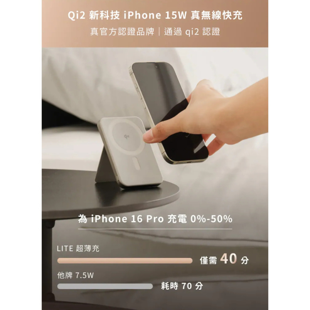 Allite LITE 超薄充 5000 mAh Qi2 磁吸支架行動電源（ 產品標示 Wh，可帶上飛機 ）-細節圖2