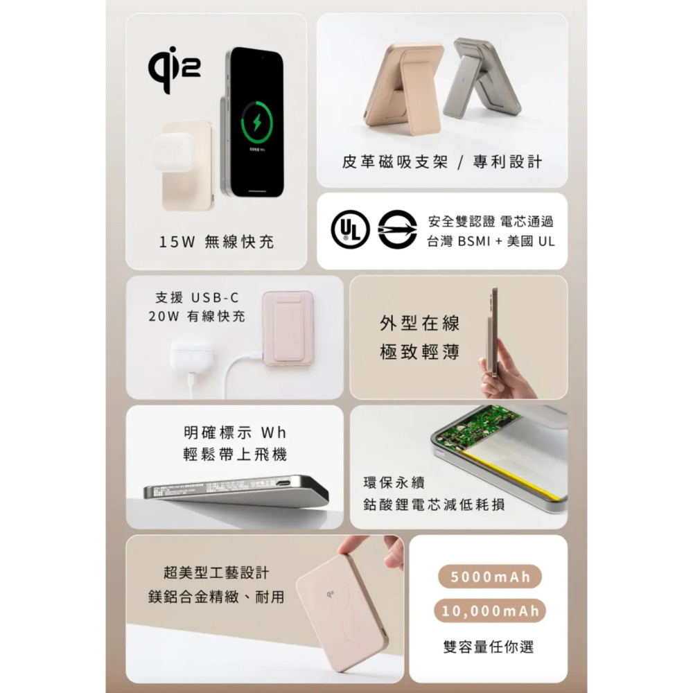 Allite LITE 超薄充 5000 mAh Qi2 磁吸支架行動電源（ 產品標示 Wh，可帶上飛機 ）-細節圖5