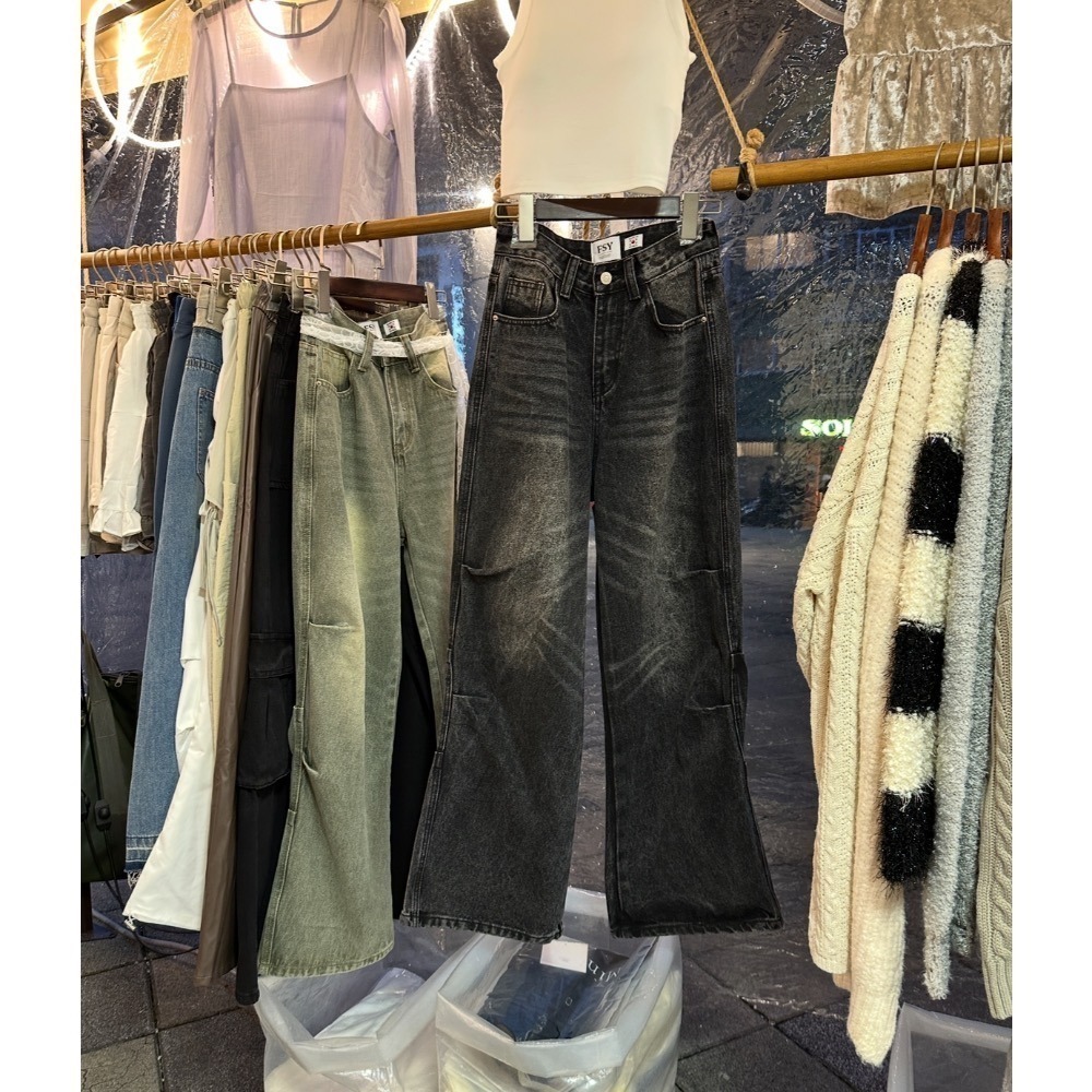 現貨｜FSY側抓皺復古刷舊牛仔褲-細節圖3