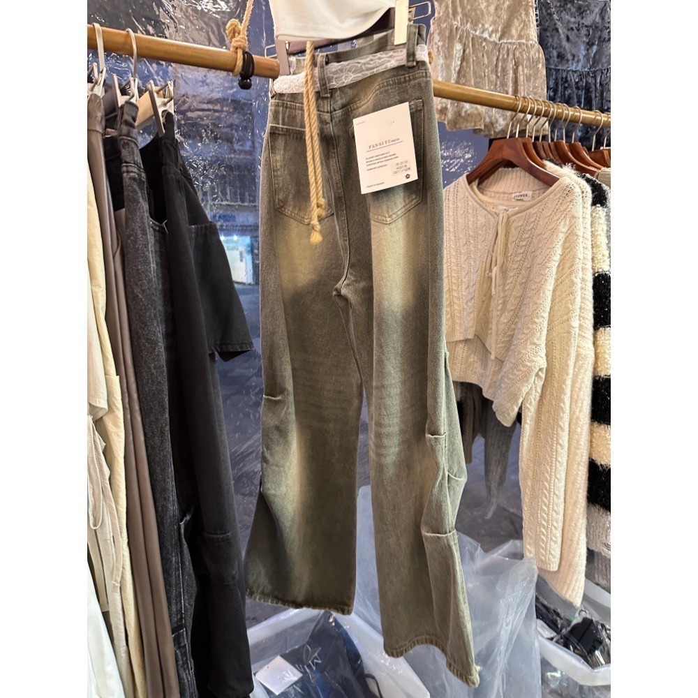 現貨｜FSY側抓皺復古刷舊牛仔褲-細節圖6