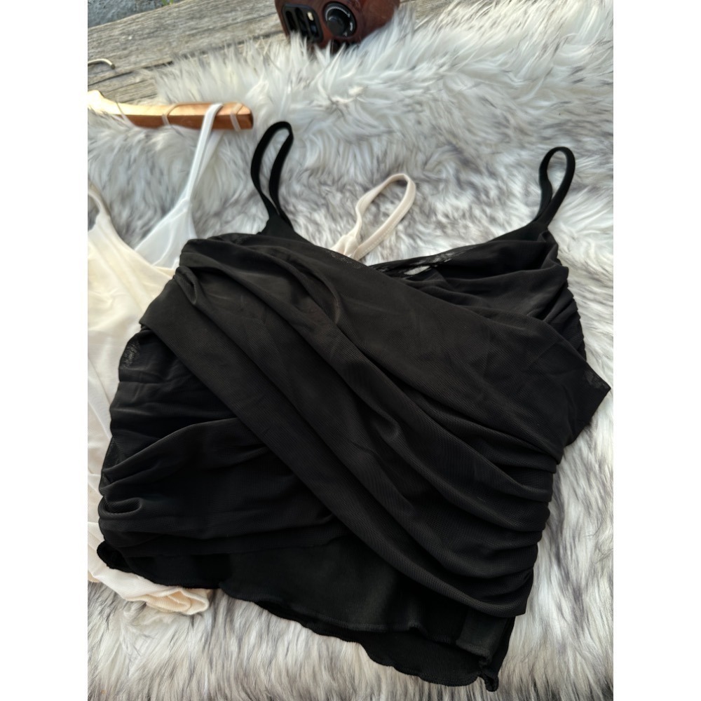 現貨｜复甜美百搭皺摺交叉網紗背心小可愛bratop-細節圖9