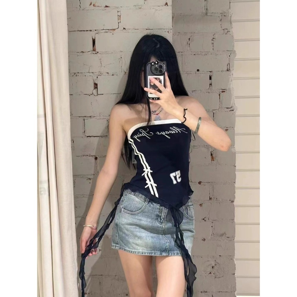 現貨｜飄帶運動風甜辣平口背心上衣-細節圖2