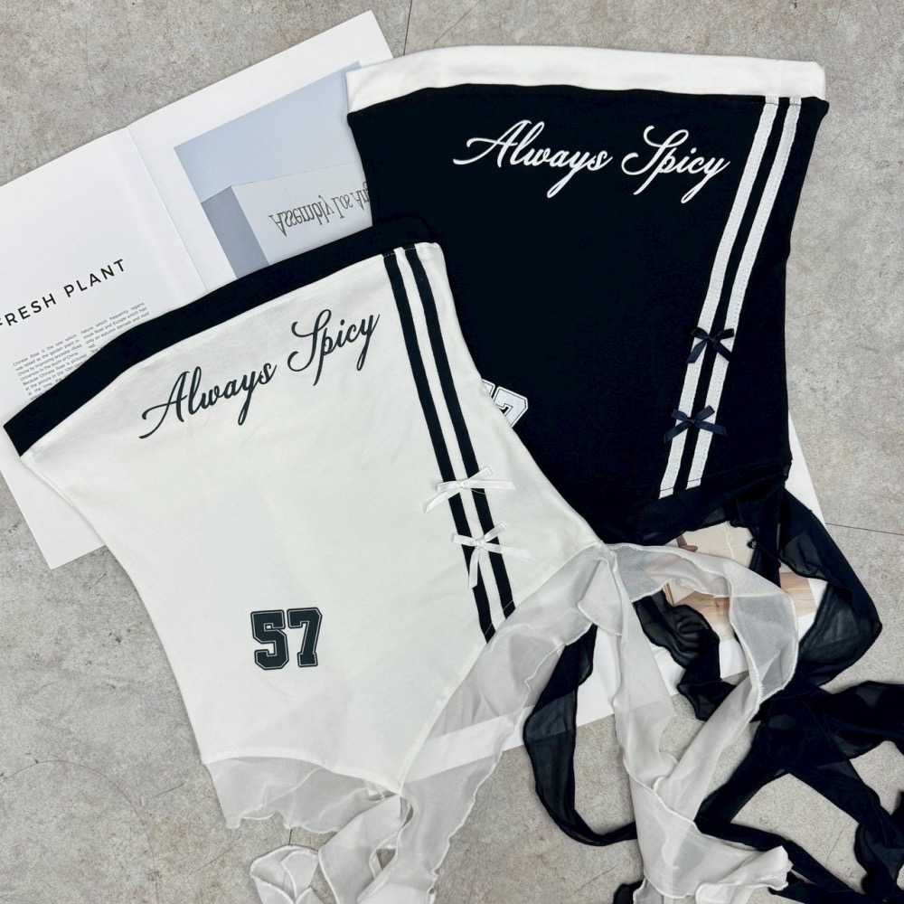 現貨｜飄帶運動風甜辣平口背心上衣-細節圖3