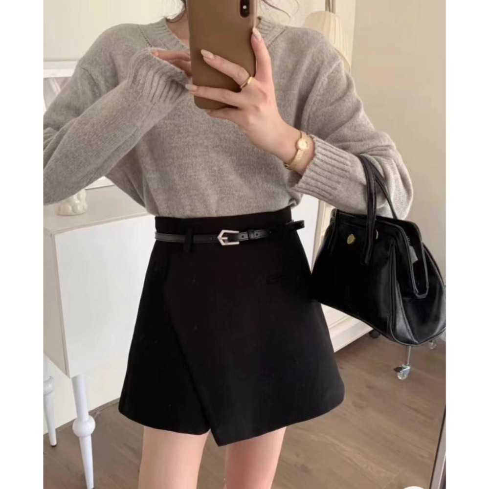 現貨｜ 附皮帶西料短褲褲裙250924-細節圖3