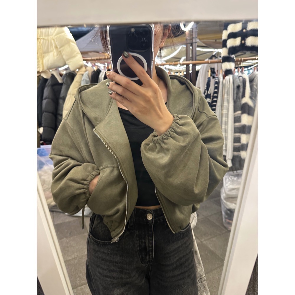 現貨｜莫蘭迪色麂皮短版連帽外套251015-細節圖2