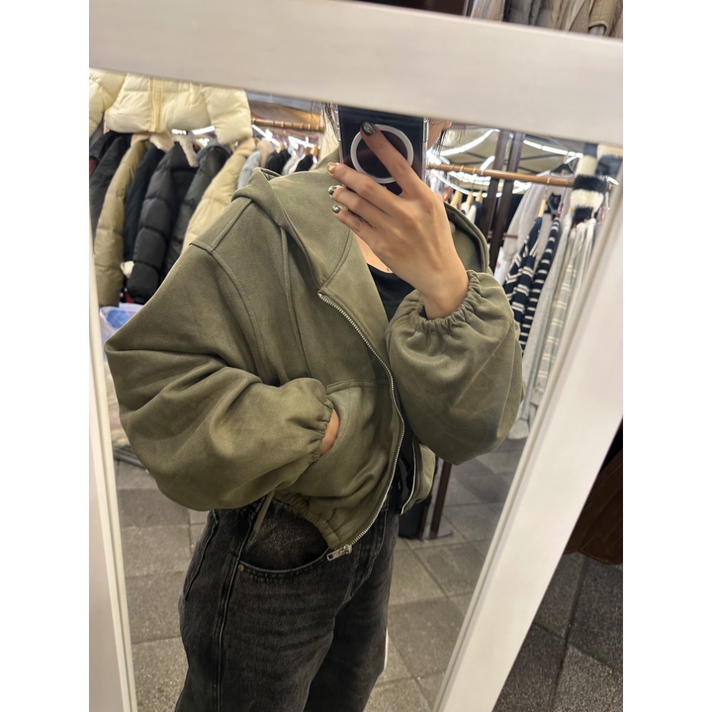 現貨｜莫蘭迪色麂皮短版連帽外套251015-細節圖3